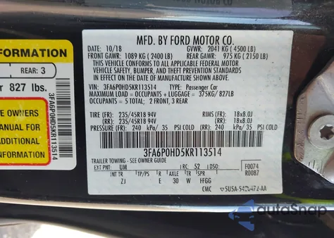 2019 Ford Fusion Se from USA, damaged, VIN 3FA6P0HD5KR113514